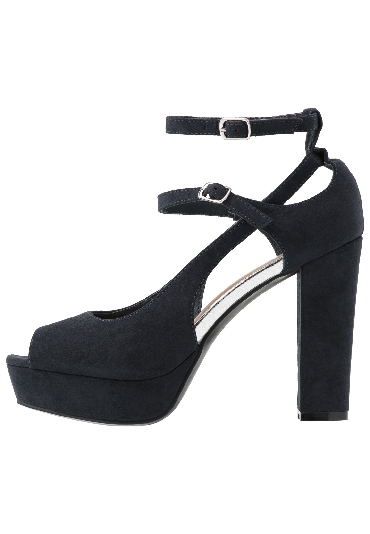 dark blue heeled sandals