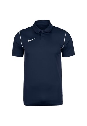 Polo Nike de manga corta azul marino con ribetes blancos en los hombros y el logo Nike Swoosh blanco en el pecho derecho.