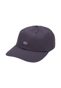 Dunkelblaues Baseballcap mit strukturiertem Oberteil, gebogenem Schirm und sticktem Wellenlogo in Weiß auf der Vorderseite. Verfügt über Belüftungsöffnungen.
