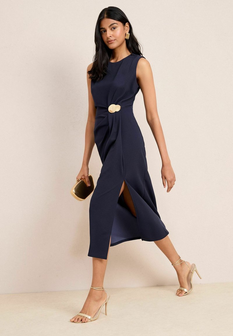 slim fit dress slacks Ashton Maxi in Navy Satin | Silk Formal Maxi Dress main image 0