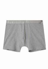 Graue Baumwollboxershorts mit einem elastischen Bund und einem tonal gehaltenen Logo. Glatte Textur, mittellanges Bein und klassischer Schnitt.