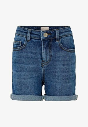 Denimske kratke hlače temno modre pranja, s zvitim robom, sprednjimi žepi in zadrgo s kovinsko zaporo.