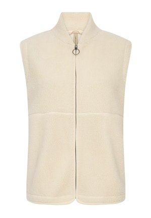 Flødefarvet fleecevest med høj krave, lynlås foran og tekstureret overflade. Sømme detaljer forbedrer designet. Ærmeløs.
