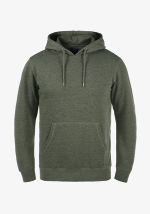 Felpa verde con cappuccio realizzata in tessuto morbido, dotata di tasca a marsupio frontale, coulisse regolabile e polsini e orlo a coste.