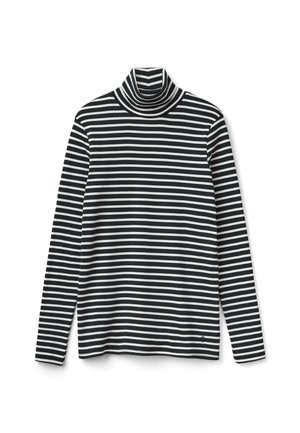 Zwart-wit gestreepte coltrui met lange mouwen, gemaakt van een zachte stof, met een hoge kraag en een relaxed fit.