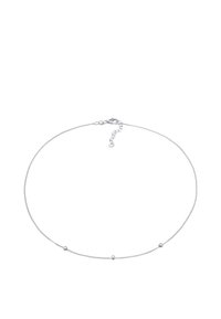Collana in argento con tre accenti sferici equidistanti, dotata di chiusura a moschettone e lunghezza regolabile.