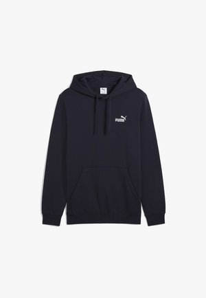 Juodas Puma džemperis su priekiu kiemeliu, su raišteliu gaubtu ir baltu Puma logotipu krūtinėje.