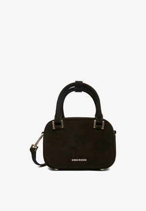 Petit sac à main noir avec deux poignées courtes et une bandoulière amovible, avec des accessoires dorés et le logo Gino Rossi à l'avant.