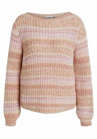 Maglione lavorato a maglia con un fit ampio, caratterizzato da una combinazione di righe rosa e beige, scollatura larga e polsini e orlo a costine.