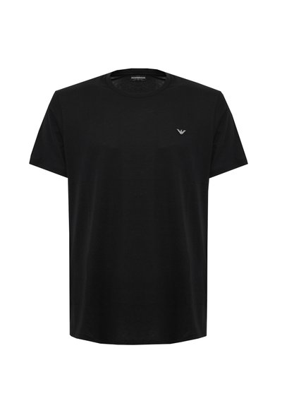 T-shirt noir à manches courtes en coton, avec un petit logo brodé sur la partie gauche de la poitrine. Col rond et coupe standard.