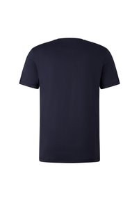 Mørkeblå t-shirt med korte ærmer lavet af glat bomuldsstof. Har en klassisk crew neck og lige kant med et enkelt design.