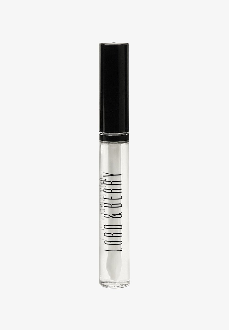Tube de gloss transparent avec un capuchon noir et le texte "LORD & BERRY", avec un applicateur à l'intérieur.