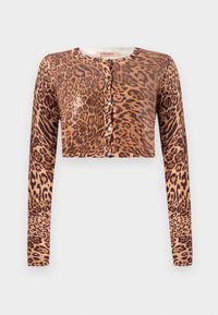 Korth cardigan med leopardmønster, med lange ermer, knaplukning og et teksturert strikket stoff med en skinnende detalj.