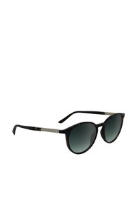 Ochelari de soare rotunzi cu ramă din material broască țestoasă, lentile cu gradient întunecat și detalii argintii pe brațe. Design elegant, cu textură fină.