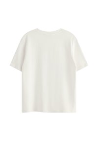 Hvid bomulds t-shirt, korte ærmer, rund hals, afslappet pasform, glat tekstur, ingen mønstre eller detaljer, ensfarvet uden udsmykninger.