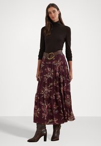 Lauren Ralph Lauren FLORAL CRINKLE GEORGETTE TIERED SKIRT - A-silueta svārki - burgundy multi