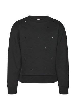 Sweatshirt noir à col rond, avec une texture douce et orné de clous métalliques dispersés sur le devant. Coupe standard.