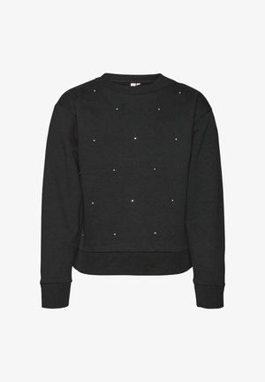 Sweatshirt noir à col rond, avec une texture douce et orné de clous métalliques dispersés sur le devant. Coupe standard.