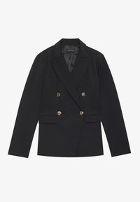 Μαύρο σακάκι διπλής όψης με tailored fit, χρυσές λεπτομέρειες κουμπιών, κομψές πέτες και δύο εμπρόσθιες τσέπες. Λείο υλικό.