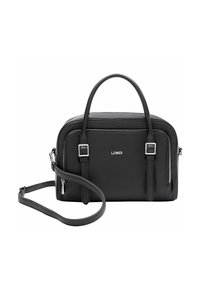 Borsa in pelle nera con due manici superiori e tracolla rimovibile. Caratterizzata da accenti in zip argentata e una finitura testurizzata.