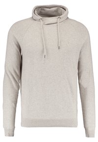 Felpa grigia chiaro con collo alto e coulisse. Presenta maniche raglan lunghe e orlo e polsini a coste, realizzata in materiale morbido.