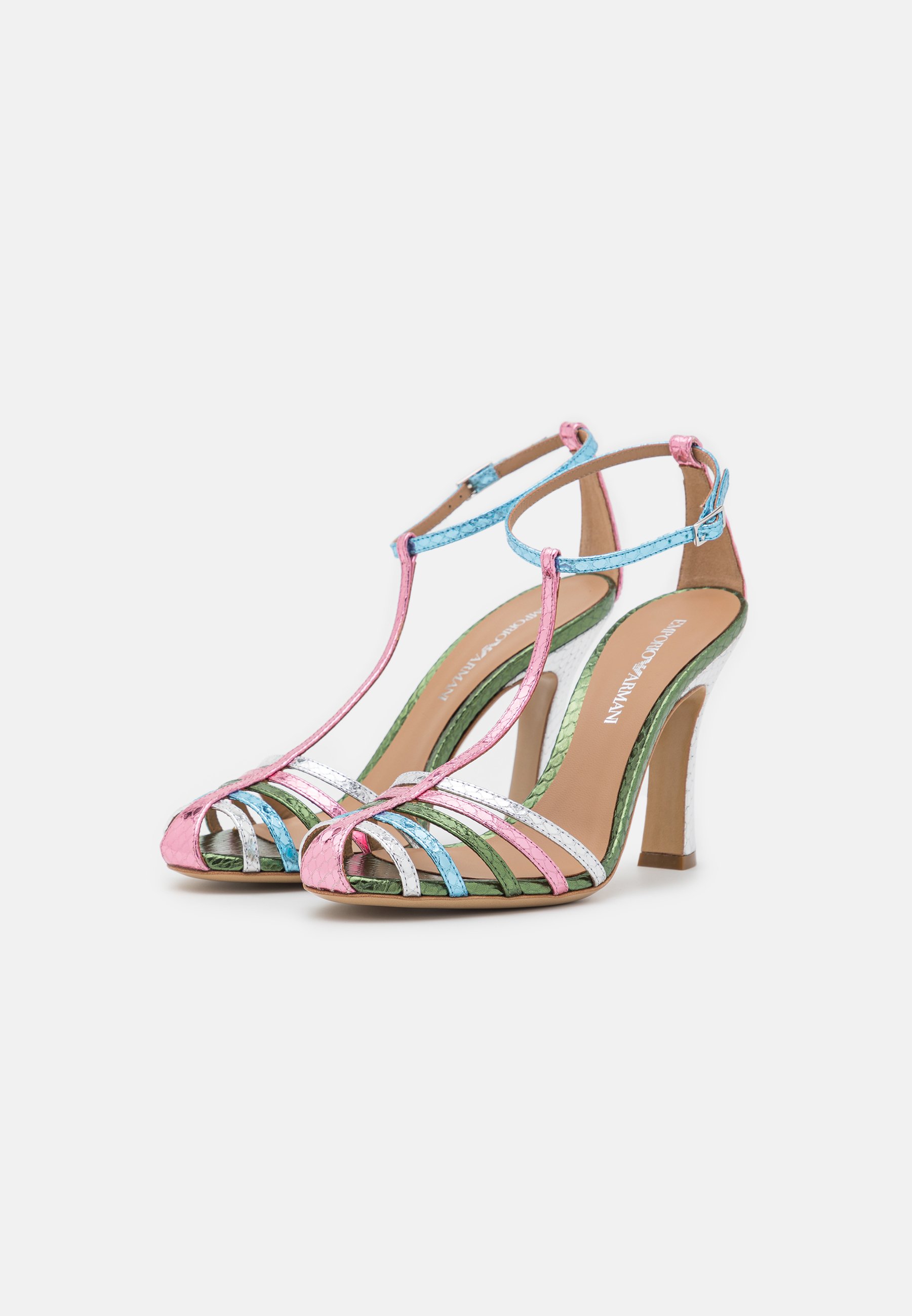 multicolor high heel sandals