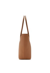 Sac fourre-tout en cuir marron avec deux anses, forme structurée, surface texturée et sans quincaillerie ni embellissements visibles.