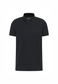Polo negro hecho de algodón, con un collar clásico, dos botones, mangas cortas y un pequeño logo bordado en el pecho.