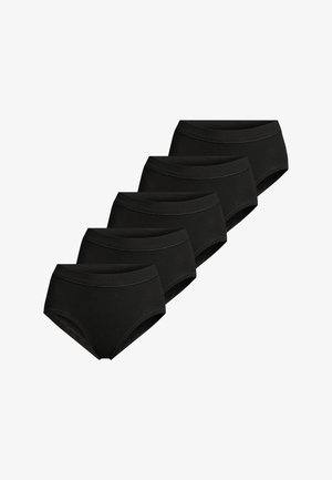 Zwarte katoenen hipsteronderbroek, verpakt als een set van vijf. Kenmerkt zich door een zachte elastische tailleband en een gladde afwerking, geschikt voor dagelijks gebruik.