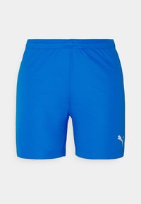 Blå sportshorts i lättviktsmaterial. Har en elastisk midja och en liten vit Puma-logga på den nedre sidan.