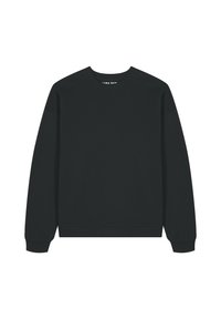 Must must, mis on valmistatud puuvillast. Omab ümmargust kaela, pikki varrukaid, soonikkoes mansette ja otsekantitud äärt. Lihtne ja ehtne disain.