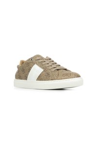 Sneakers in tessuto beige con superficie pattern, dettagli in pelle bianca, lacci in cotone e suola in gomma a profilo basso.