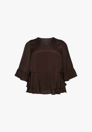 Zizzi, BLUSE MIT 3/4-ÄRMELN UND RÜSCHENDETAILS - Bluse - braun