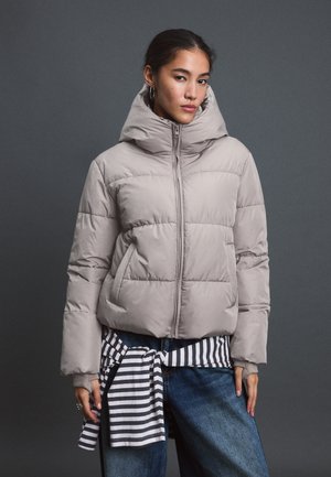 Stradivarius, BASIC HOODED PUFFER JACKET 05605626 - Veste d'hiver - mottled light brown