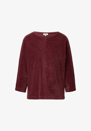 Bordeaux lange mouw corduroy blouse met ronde hals en een comfortabele pasvorm, met een subtiele verticale naad midden voor.