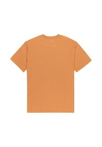 Short-sleeve, crew-neck t-shirt in orange cotton. Features a smooth texture and a simple, unadorned design with no visible logos.