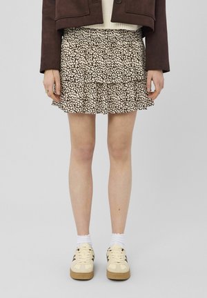 COURTE IMPRIMÉE À VOLANTS - Jupe trapèze - marron foncée