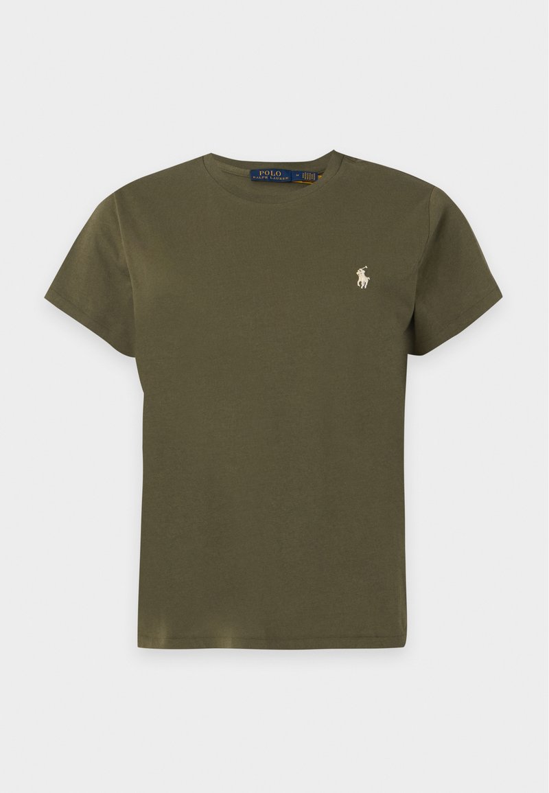 T-shirt vert olive à manches courtes et col rond avec petit logo Polo Ralph Lauren blanc brodé sur la poitrine gauche.