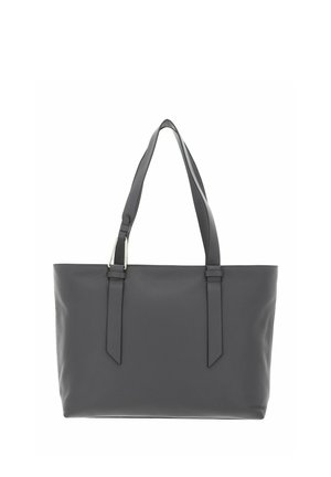 Sac cabas en cuir gris foncé avec double anse épaules et design minimaliste, adapté à un usage quotidien.