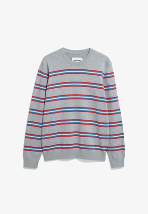 ARMEDANGELS, LOUKAA FINE STRIPE - Strickpullover - silver melange mars red