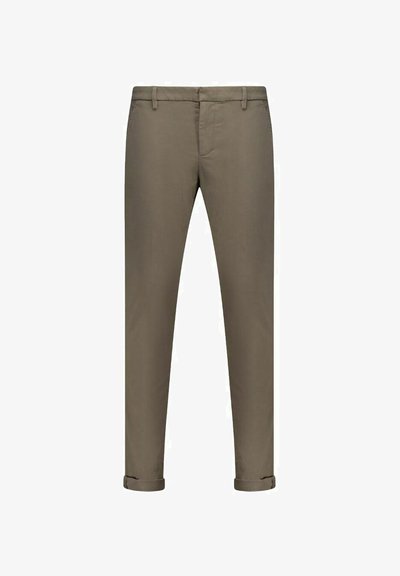 Khaki bukser med slim fit, lavet af glat bomuldsstof, med omviklet kant, bæltestropper og en klassisk lynlås med knaplukning.