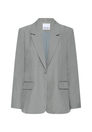 Pelēks žakete no gludas auduma, ar iegriezuma atloku, vienu pogas aizdari un divām priekšējām kabatām ar dekoratīvām šuvēm.