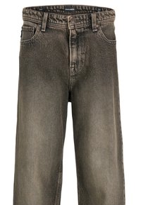 Jeans in denim nero sbiadito e leggero con design a gamba dritta, caratterizzati da un classico stile a cinque tasche e chiusura con bottone.