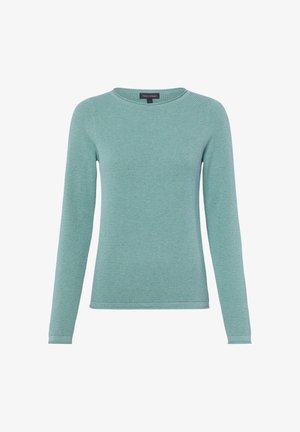 Hellblauer, strukturierter Langarmpullover mit Rundhalsausschnitt und schmaler Passform.