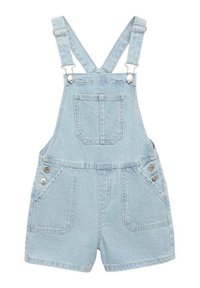 Svetlo modri džišoverali, kratke oblike, s prilagodljivimi naramnicami, dvema sprednjima žepoma in dvema stranskima gumboma za zapiranje. Ravna tekstura.