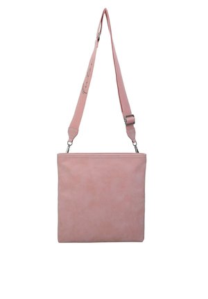 Rosa Leder Schultertasche mit verstellbarem Tragriemen, glatter Textur, rechteckiger Form und subtilen Nähten. Geeignet für den Freizeitgebrauch.