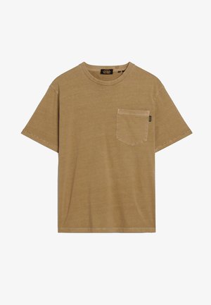 CONTRAST STITCH POCKET WASHED CAPPUCCINO - T-shirt basic - khaki