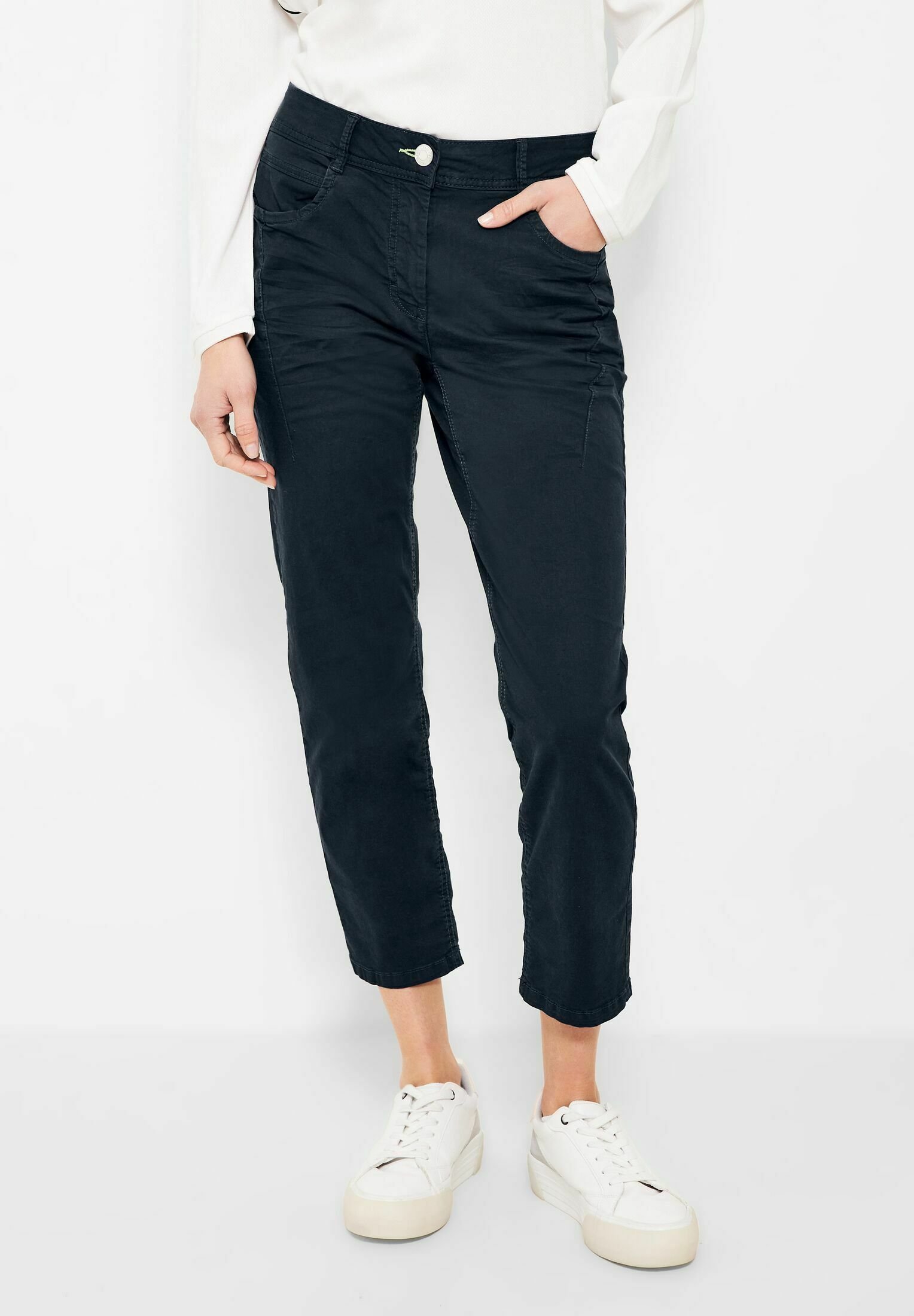Cecil Pantaloni Casual Fit Donna – Modello Tracey, Colore Nero, Taglia XL – Jersey Morbido Con Vita Media E Coulisse
