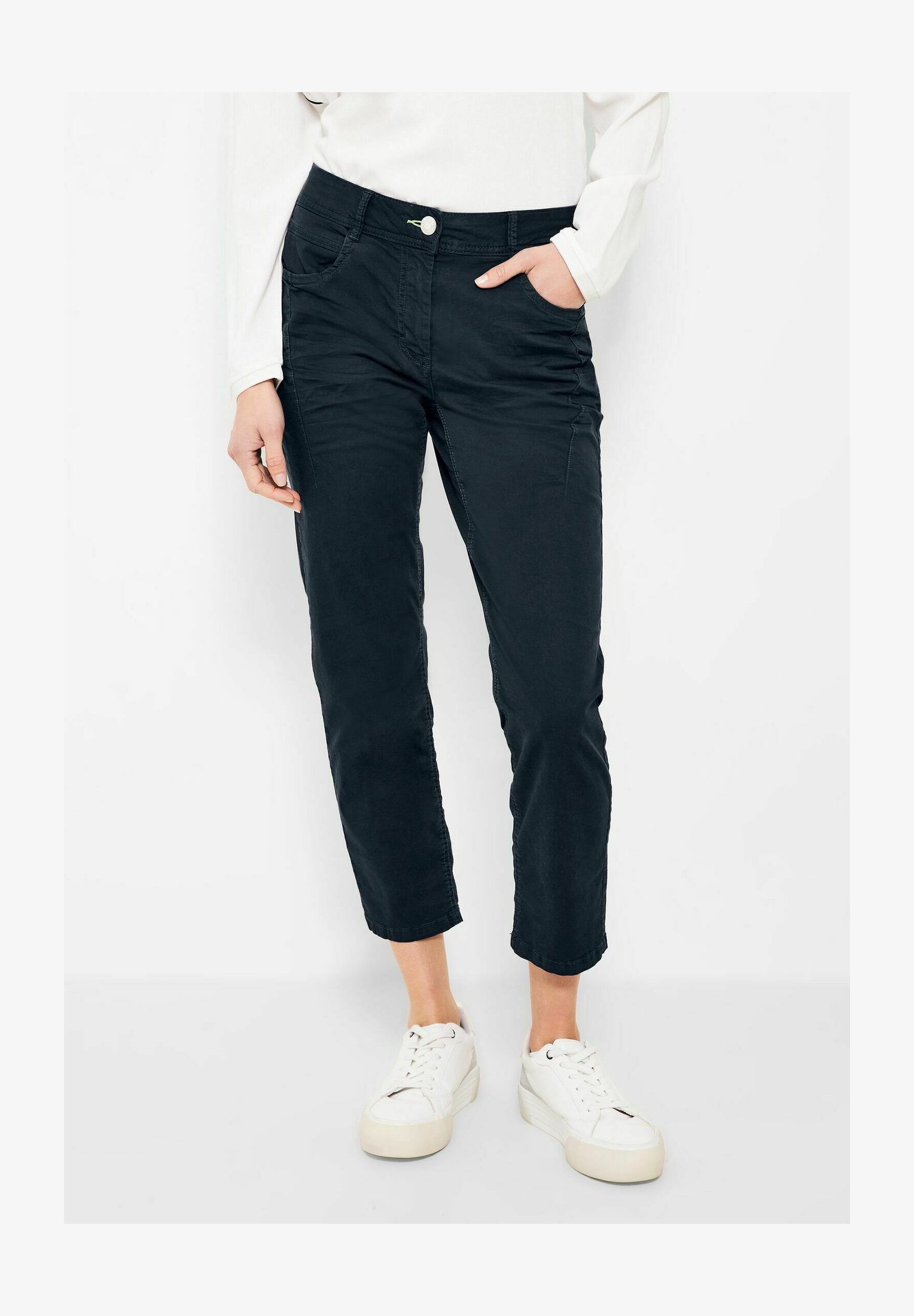 Cecil Pantaloni Casual Fit Donna – Modello Tracey, Colore Nero, Taglia XL – Jersey Morbido Con Vita Media E Coulisse