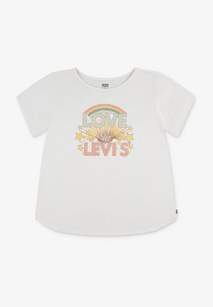 Biała koszula z krótkim rękawem z kolorowym napisem „LOVE Levi's”, gwiazdkami i tęczową grafiką na środku przedniej części.